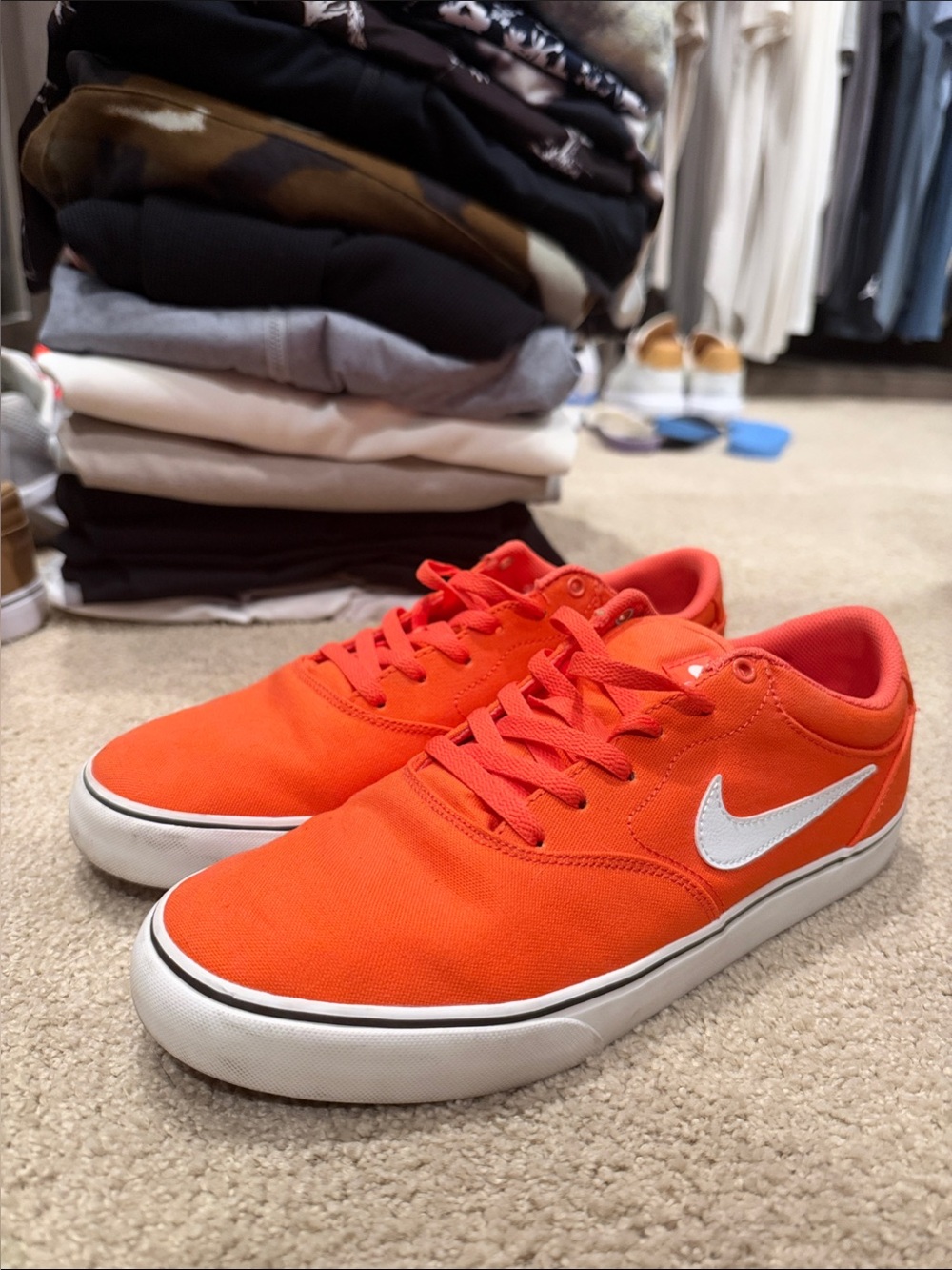 Nike Men’s Cron 2 Canvas Orange Low-Top Sneakers with White Swoosh 12